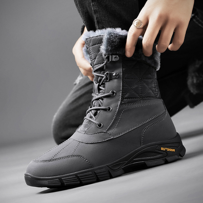 (Limited Time Sale 49%off)Men's Winter Warm Thick Leather Platform Fur Lined Snow Boots Waterproof Non-slip Wear-resistant Winter Boots