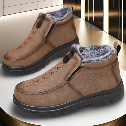 (Limited Time Discount 70% off)Men's Winter Warm Genuine Leather Flannel Lined Orthopedic Boots Arch Support Waterproof Non-Slip Boots
