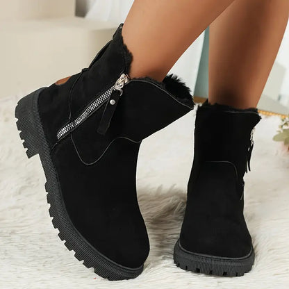 Women's Plush-Lined Ankle Martin Zipper Boots