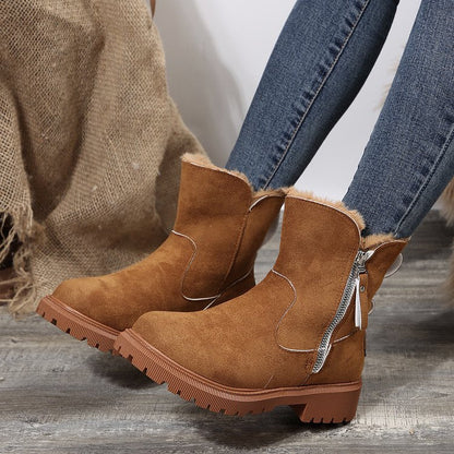 Women's Plush-Lined Ankle Martin Zipper Boots
