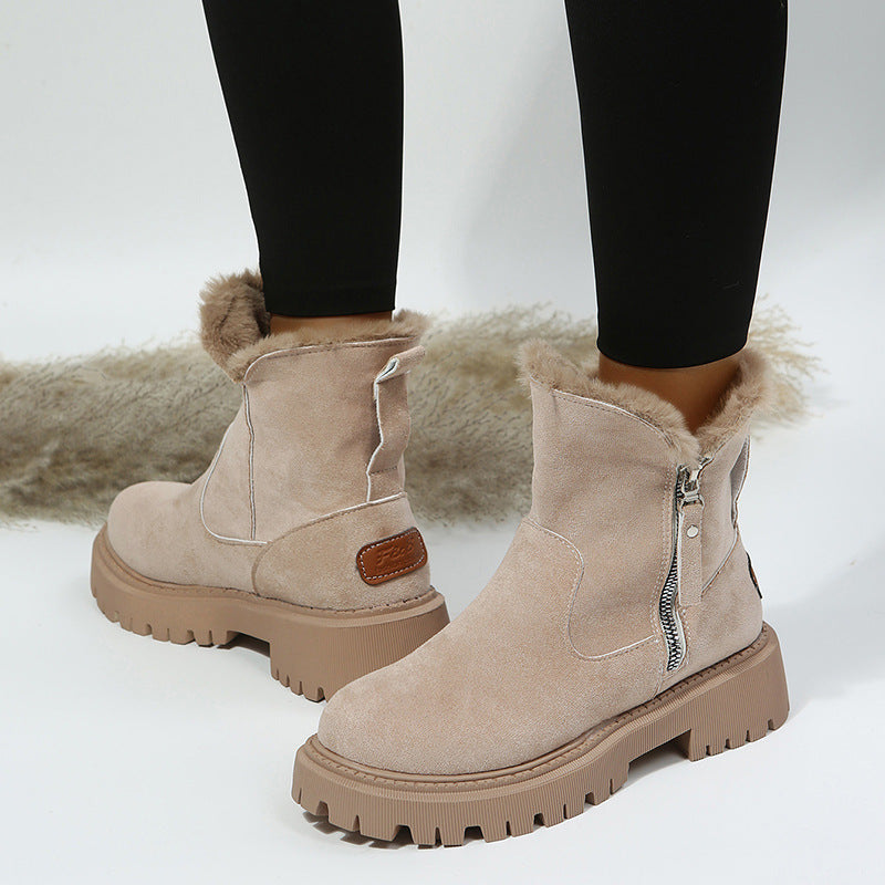 Women's Plush-Lined Ankle Martin Zipper Boots